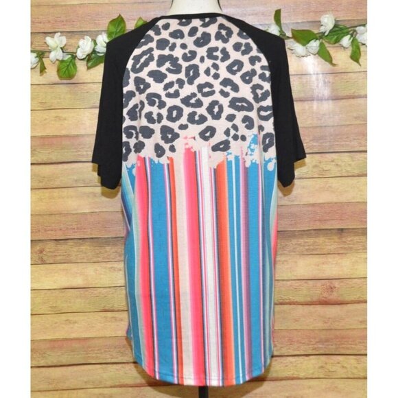 Crazy Train Ladies Striped Animal Print T-Shirt Size L Stretch Short Sleeve Casu - Picture 5 of 8